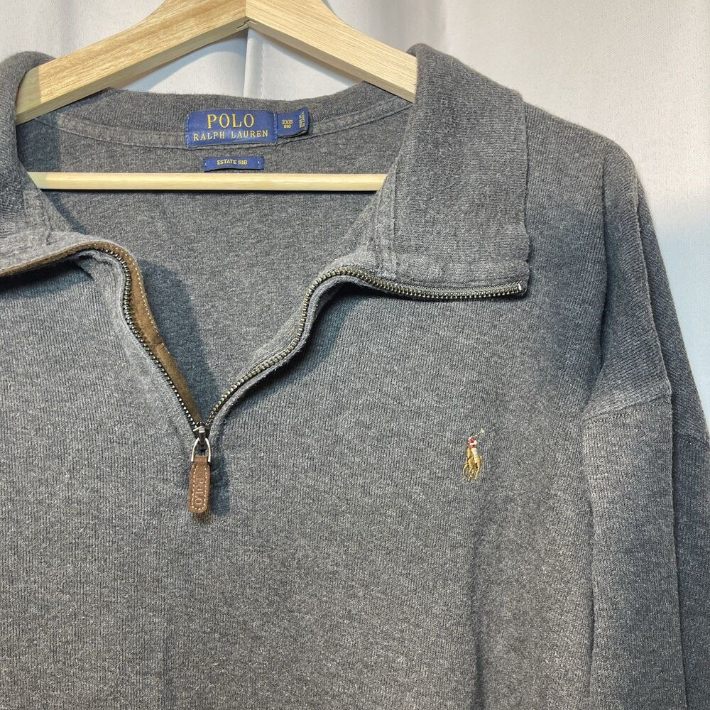 Polo Ralph Lauren Sweater Men 3XB Gray Estate Rib Quarter Zip Big & Tall